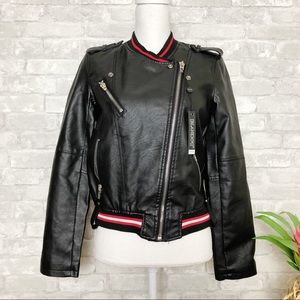 BLANK NYC Vegan Leather Moto Jersey Trimmed Jack S